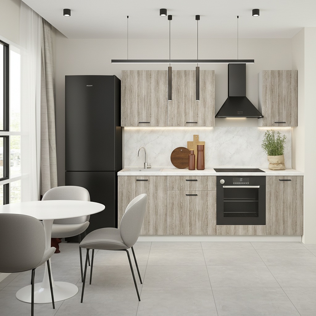 Кухонный гарнитур Рондо 2, 214x225x60 см, Дуб натуральный, правый