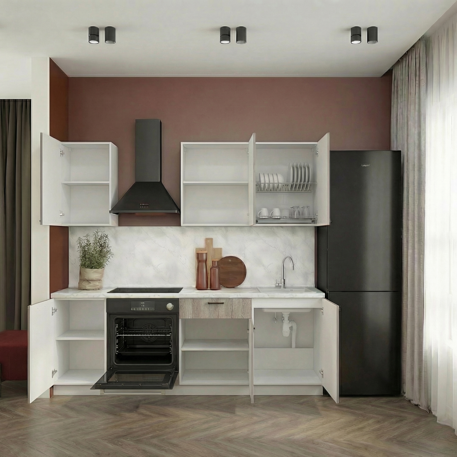 Кухонный гарнитур Рондо 2, 214x225x60 см, Дуб натуральный, левый		