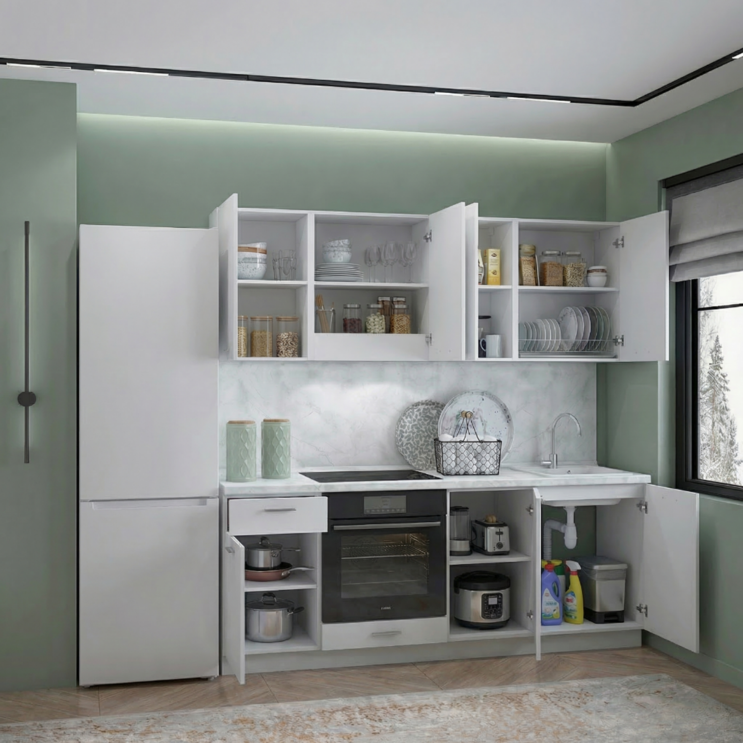 Кухонный гарнитур Рондо 3, 214x210x60 см, Белый, левый