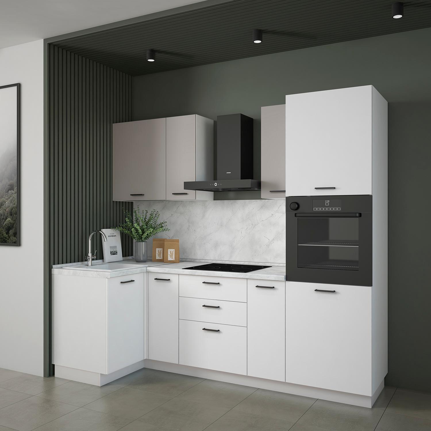 Кухонный гарнитур Рондо 10, 214x240x105x60 см, Серый камень, Белый, правый